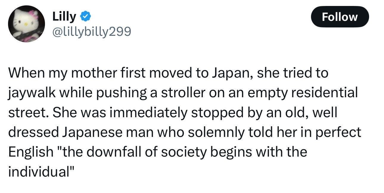 Screenshot about jaywalking and the downfall of society